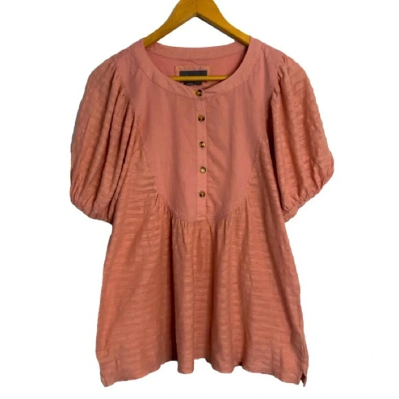 5/$25 
By Anthropologie  Pink S Tunic Puffed Sleeves Partial Button Closure - Picture 1 of 9